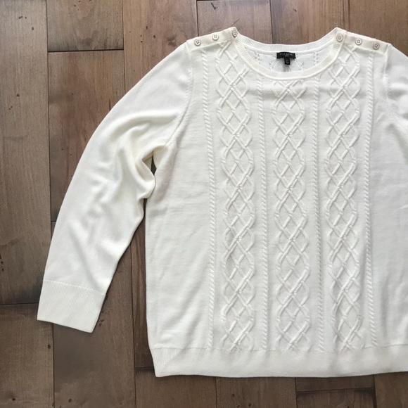 Talbots Sweaters - Talbots Lambswool Sweater White Cream 2X Cableknit